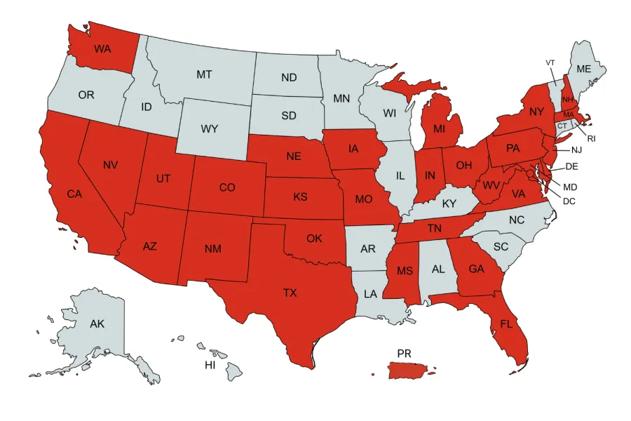 Map highlighting PHEW CWA Locals