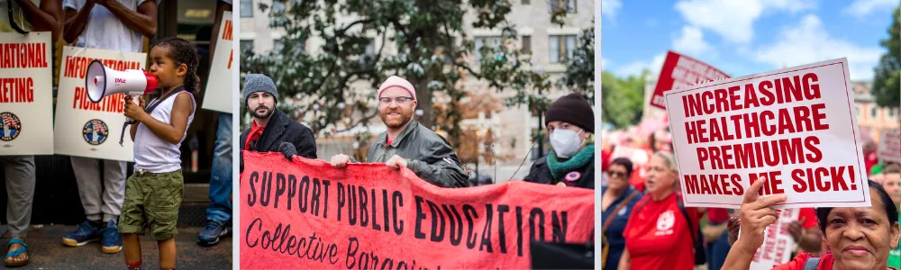 cwa members at rallies for education, healthcare